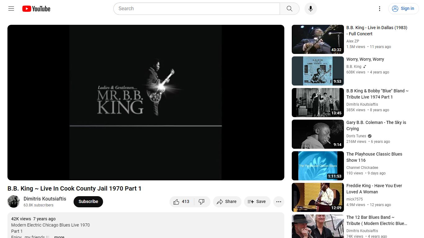 B.B. King ~ Live In Cook County Jail 1970 Part 1 - YouTube